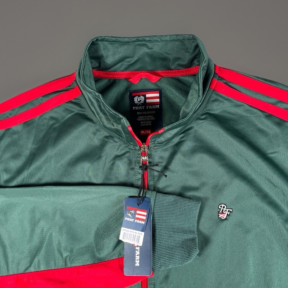 NWT Phat Farm Athletic Track Jacket Men XL Polyester Green Red Full Zip Pockets‎
